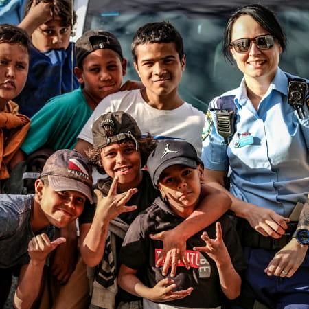 police officer with kids